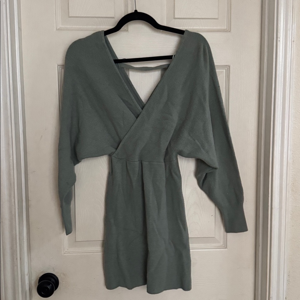 Elegant Green Wrap Dress 
Sage sweater dress